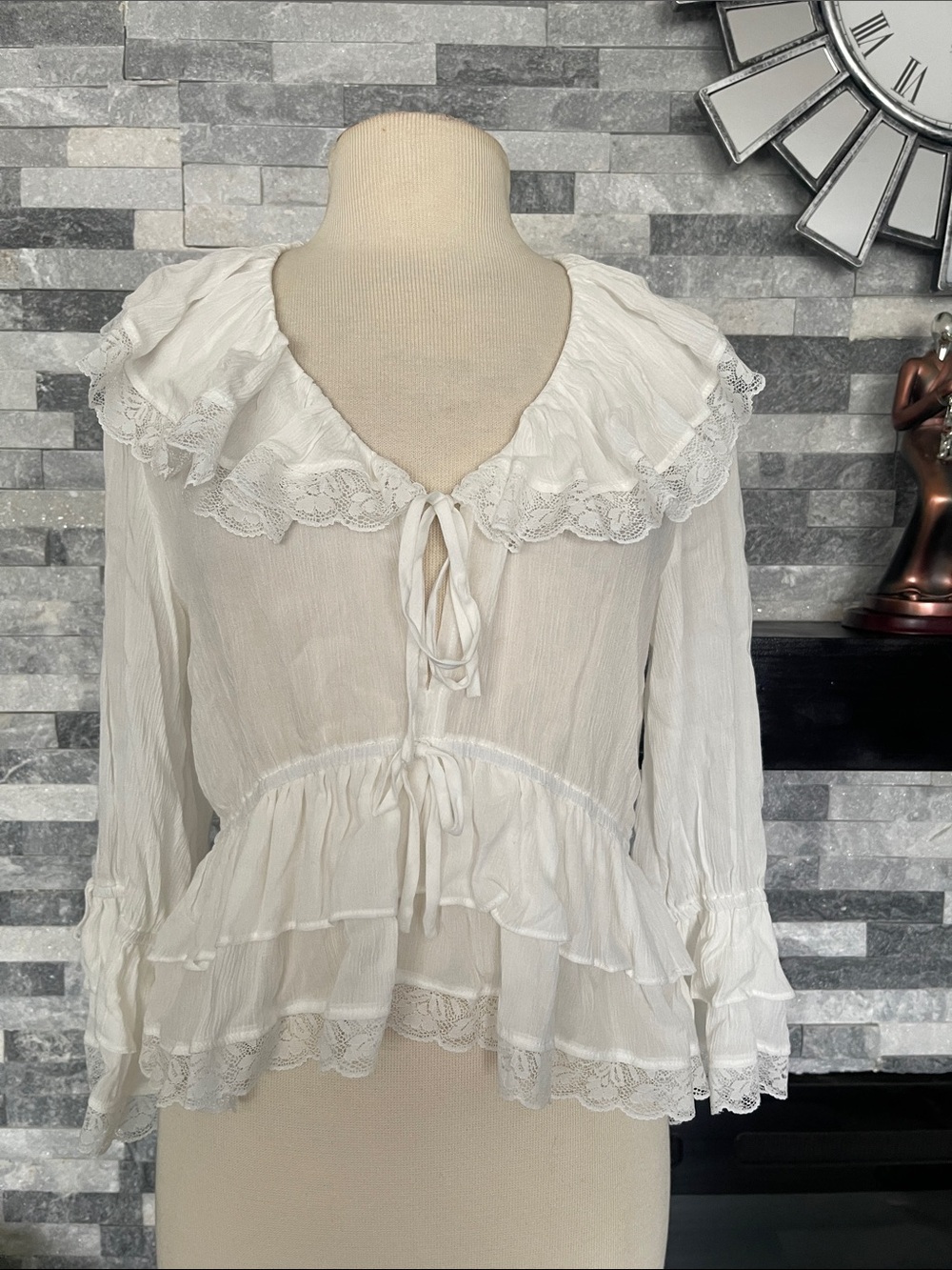 Wayf Ruffle Stripped White Blouse Size M